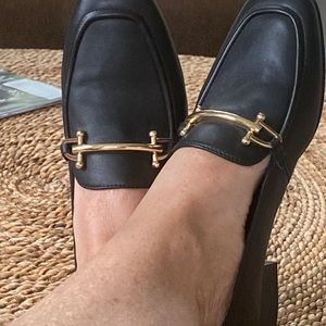 Clarks black loafers with a gold bar ~ like new
